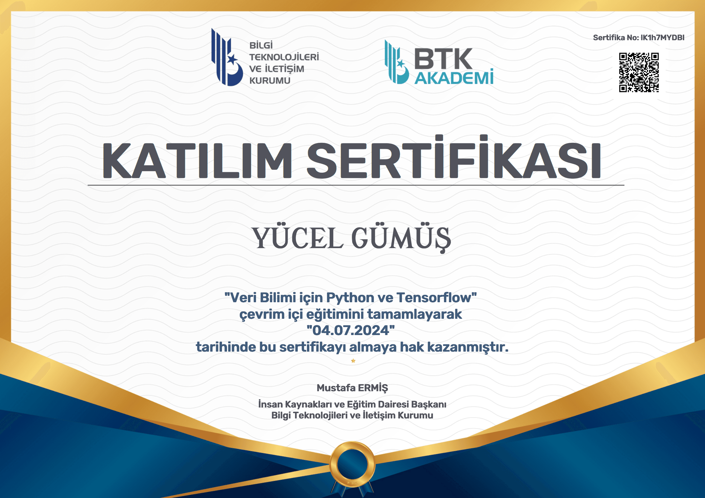 Veri Bilimi için Python ve Tensorflow certificate