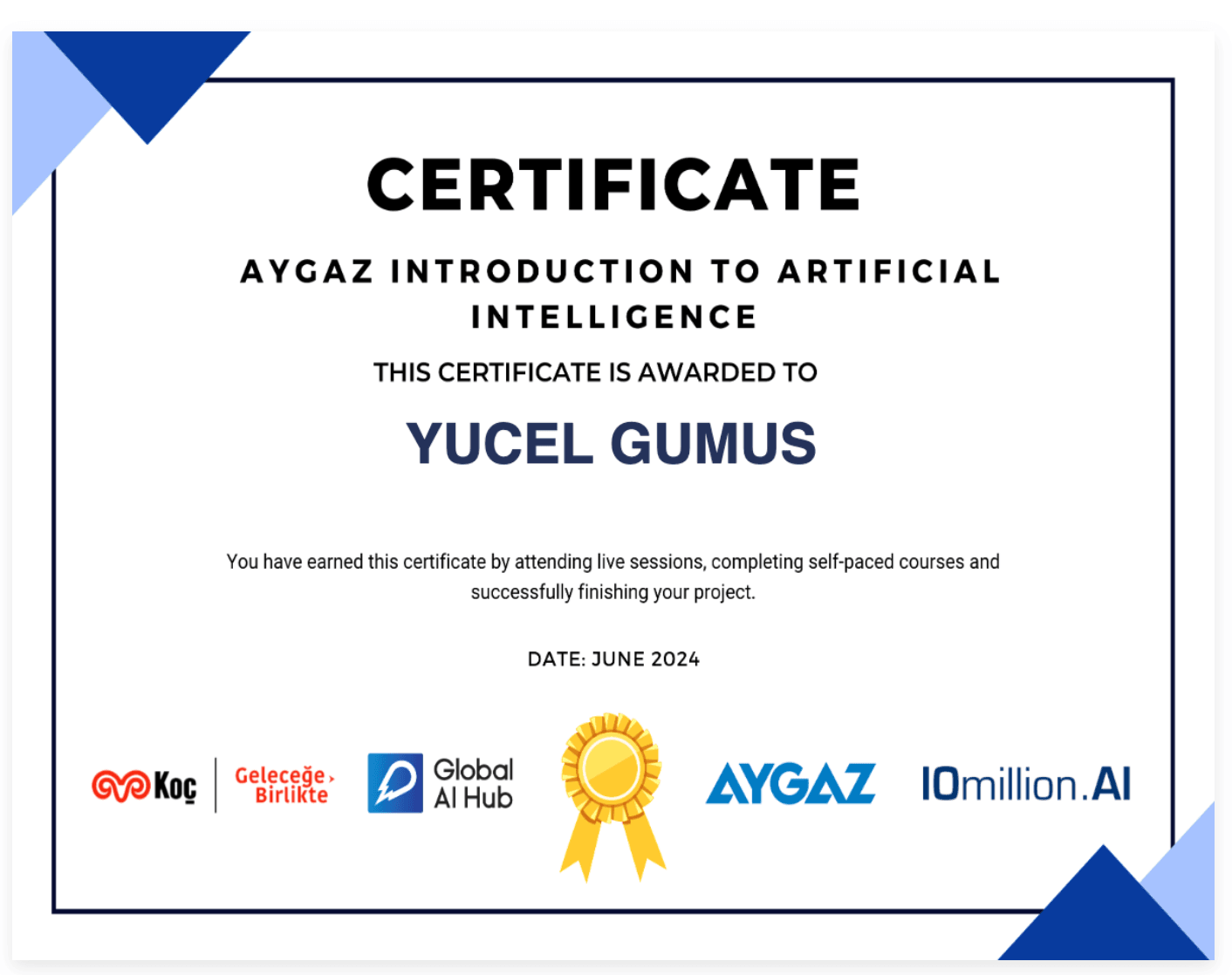 Yapay Zekaya Giriş certificate