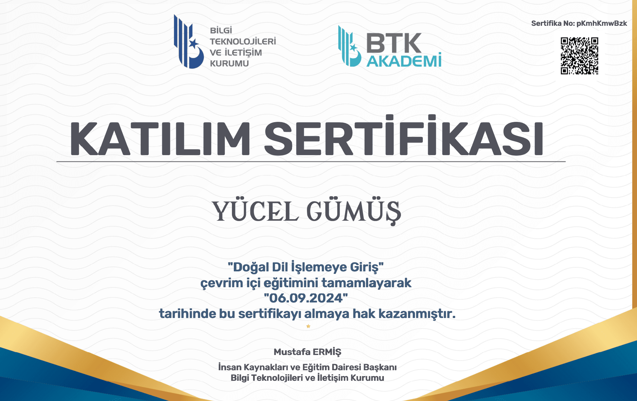 Doğal Dil İşleme certificate